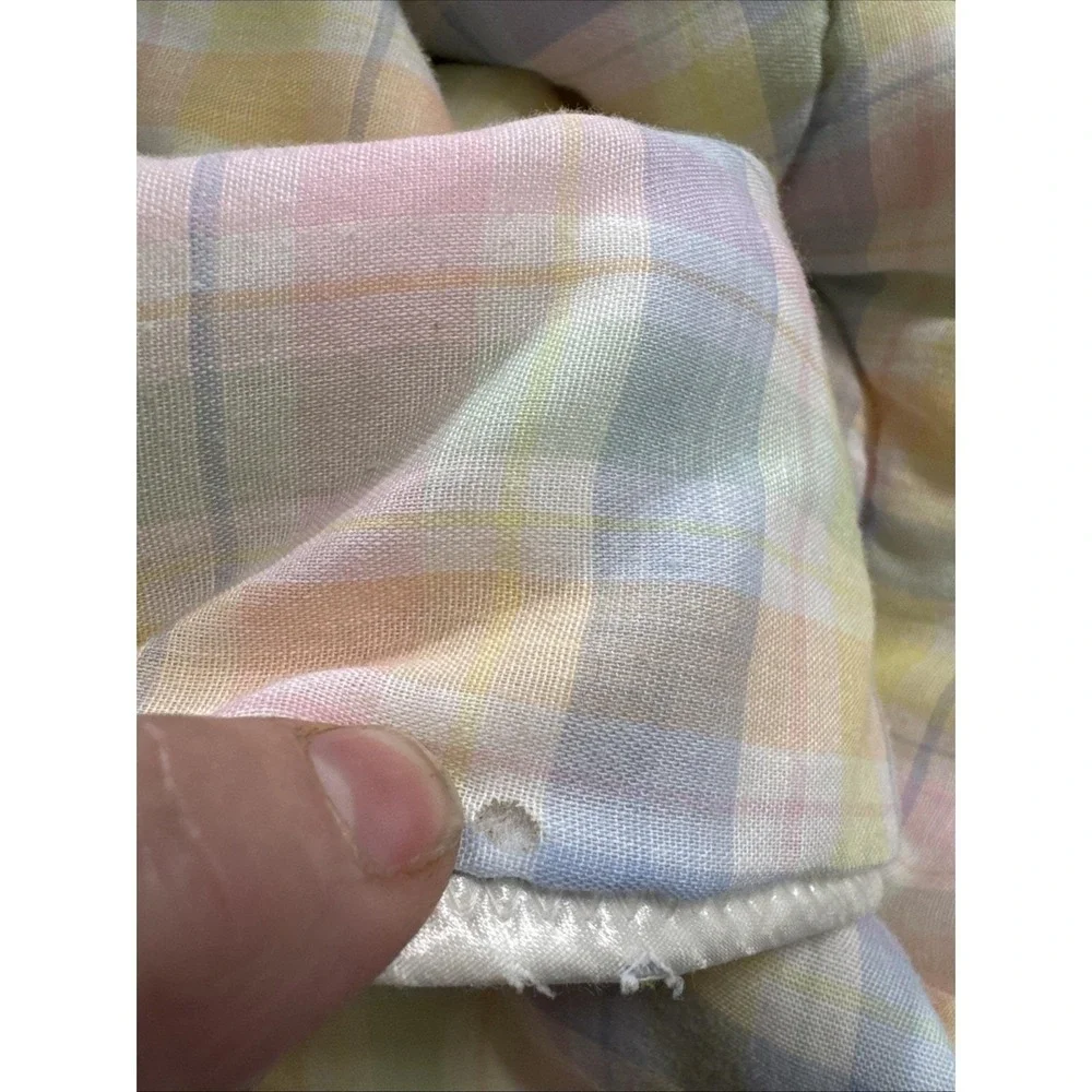 VTG Bear Crib Blanket‎ Baby Quilt Pastel Plaid Yellow 1980s Floor Play USA